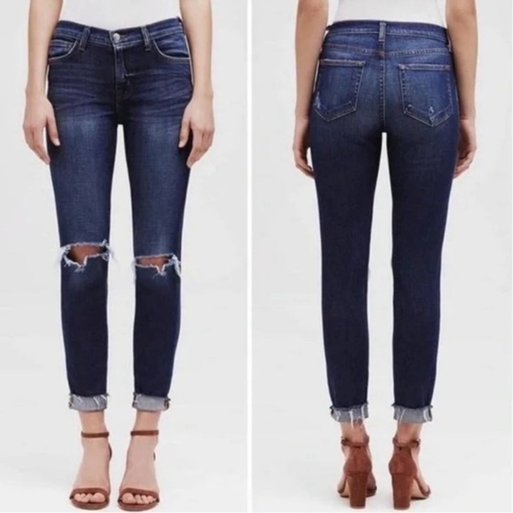 L'Agence‎ Size 24 Rachel Slim Mid-Rise Jeans Distressed Diamond Destruct Blue